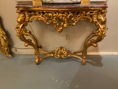 Rococo Revival Marble-Topped and Gilt Carved Wood Console Table, 19th Century