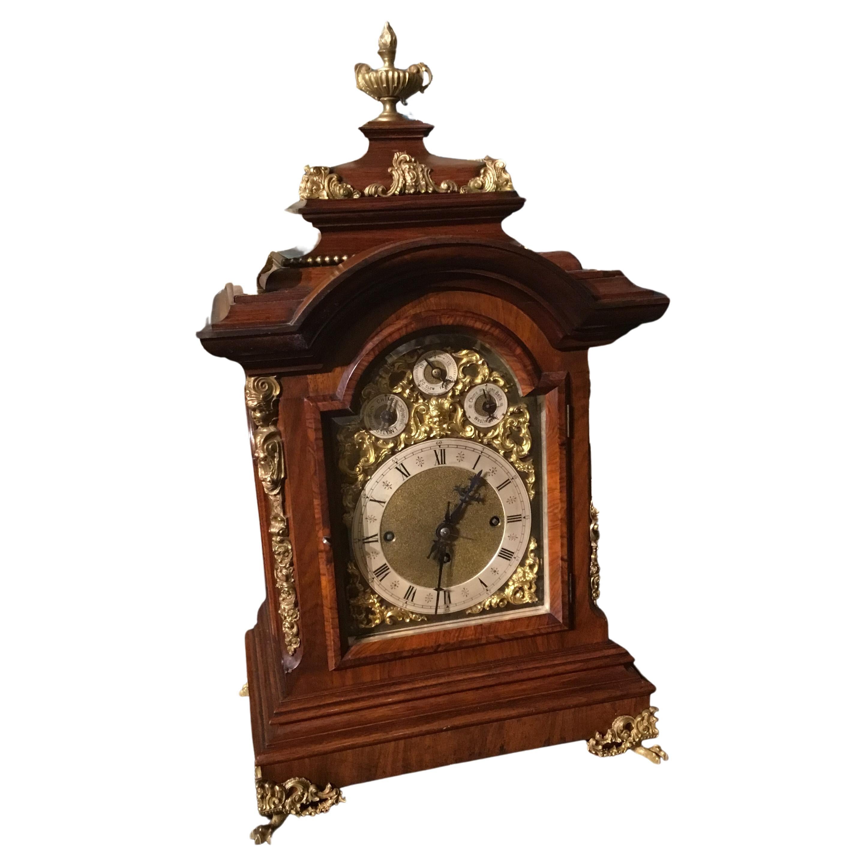 German 19th Century Bracket Clock, Walnut with Westminster Chimes on 8 Bells