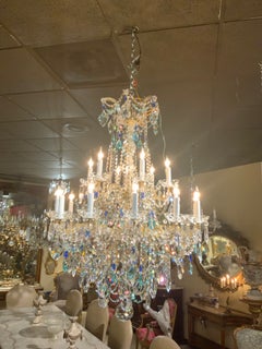 Large Italian Rococo Style Cut Glass Chandelier with 18 Lights with Teal / Blue