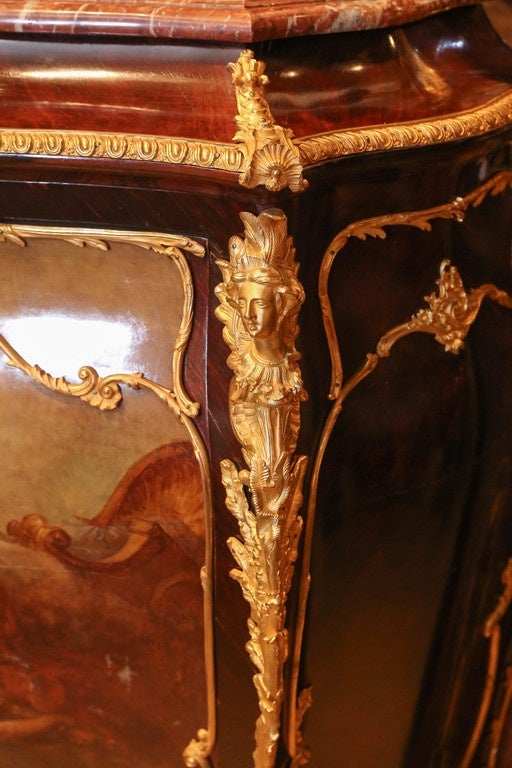French Louis XV Style Cabinet, Painted, Marble top For Sale