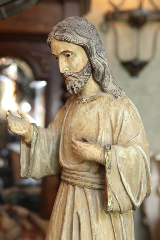 Carved Wooden Statue of Jesus In Good Condition In Houston, TX