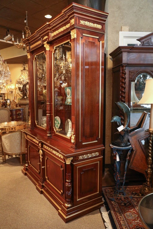 French Large Gilt Bronze Mounted Mahogany  china / display  Cabinet Louis XVI-Style For Sale