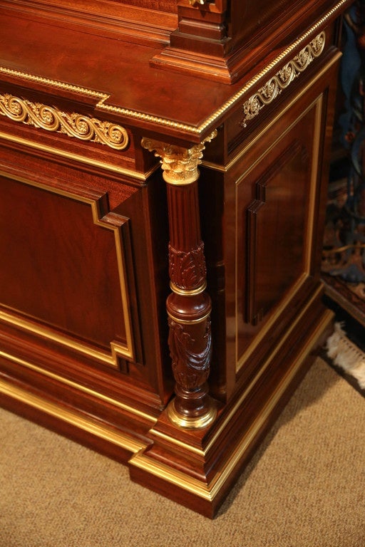 Large Gilt Bronze Mounted Mahogany  china / display  Cabinet Louis XVI-Style In Excellent Condition For Sale In Houston, TX