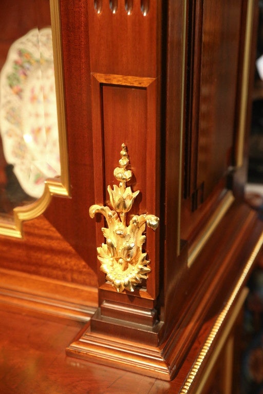 20th Century Large Gilt Bronze Mounted Mahogany  china / display  Cabinet Louis XVI-Style For Sale