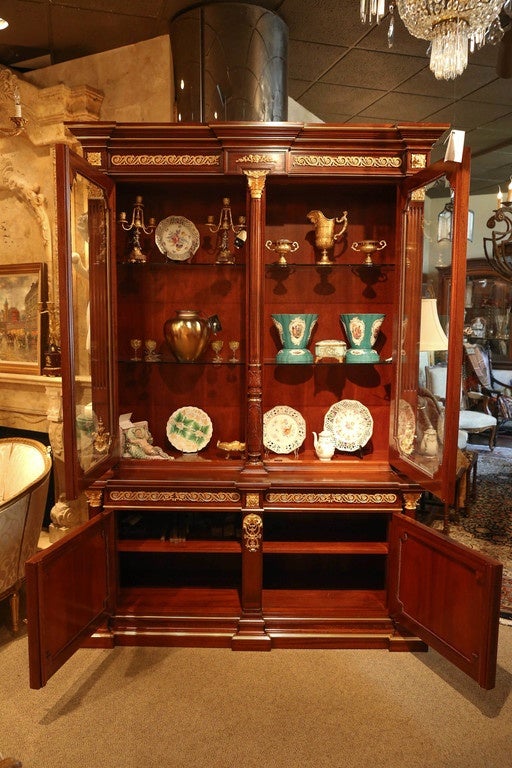 Large Gilt Bronze Mounted Mahogany  china / display  Cabinet Louis XVI-Style For Sale 2