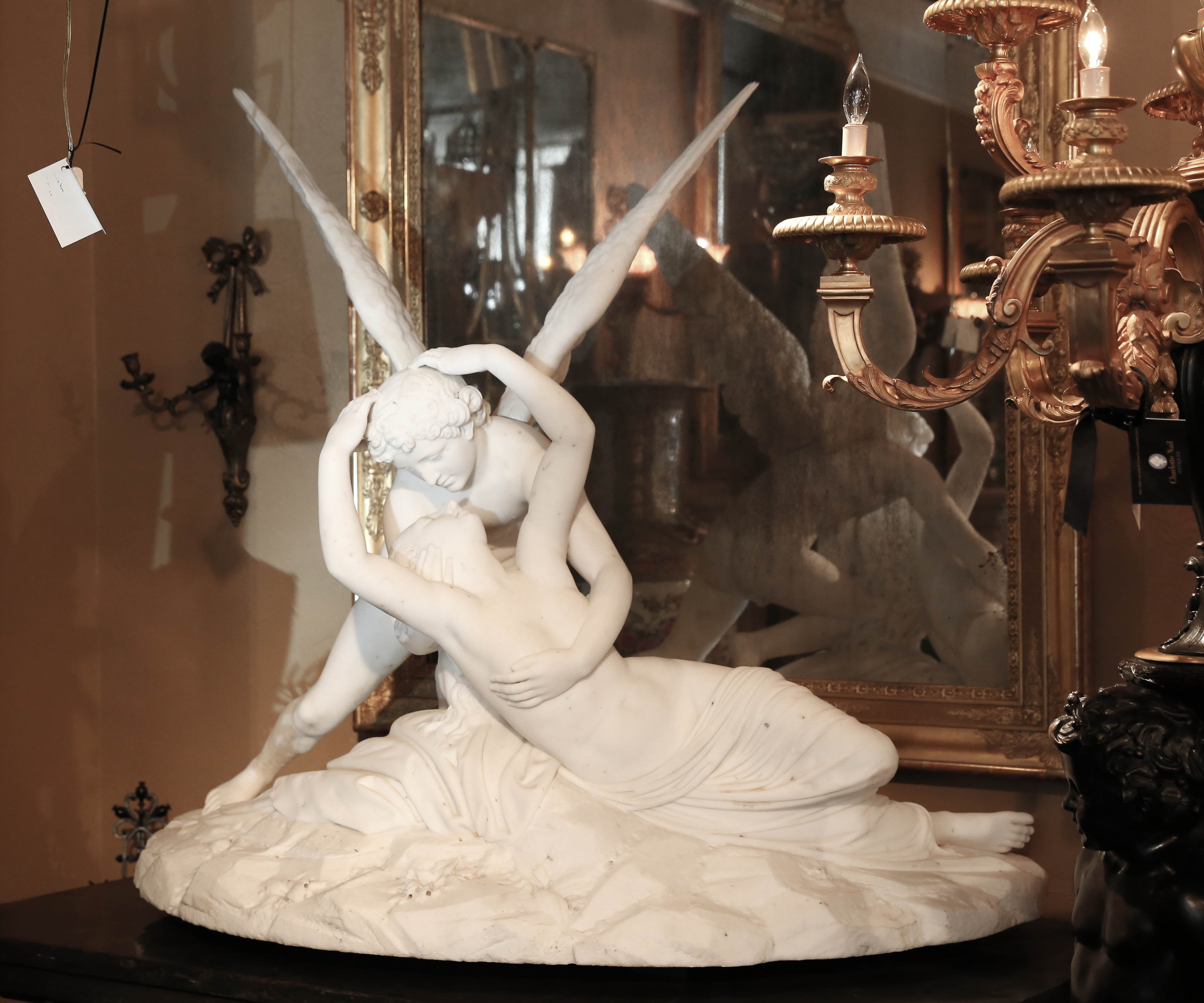 Large 19th Century Marble Statue of Psyche and Cupid