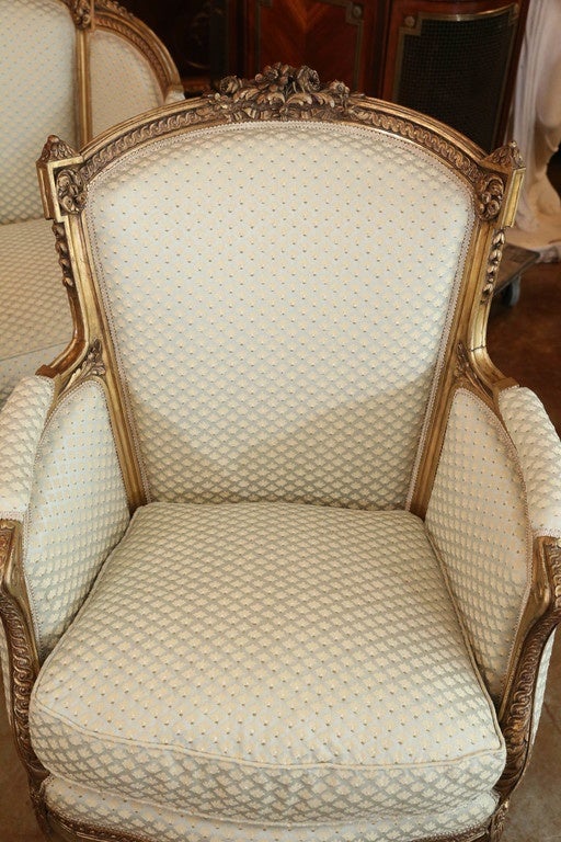 Louis XV Style Giltwood Settee Set antique circa 1840 In Good Condition In Houston, TX