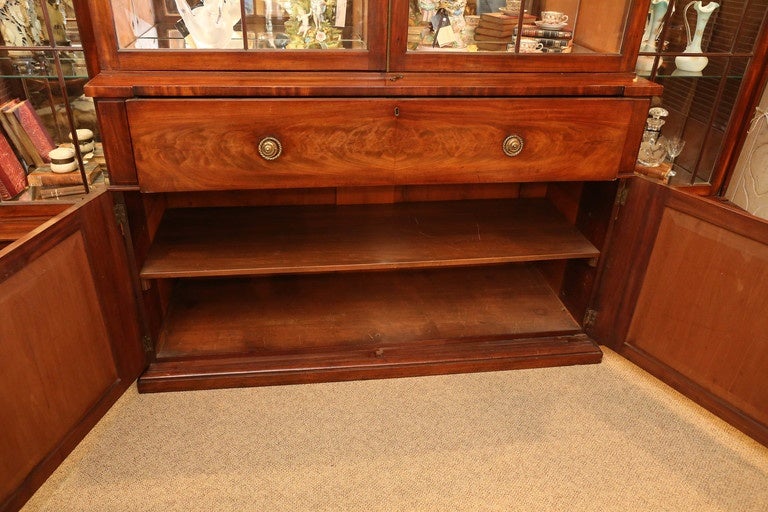 Antique English Mahogany Breakfront Bookcase and secretary; 19th Century 2