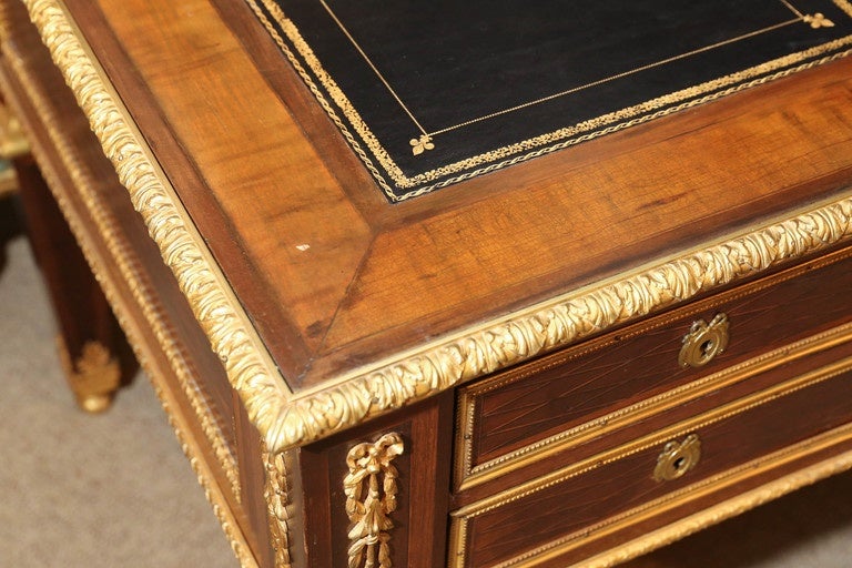 French Walnut Empire Style Desk or Bureau Plat, Early 20th Century In Good Condition In Houston, TX
