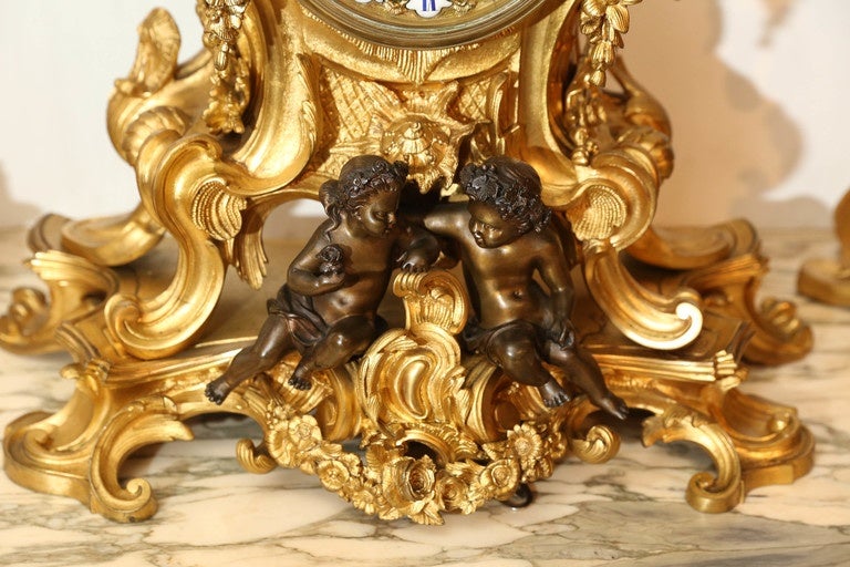 Gilt French Clock and Candleabrum Grand Scale Garniture Set For Sale