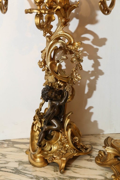 19th Century French Clock and Candleabrum Grand Scale Garniture Set For Sale