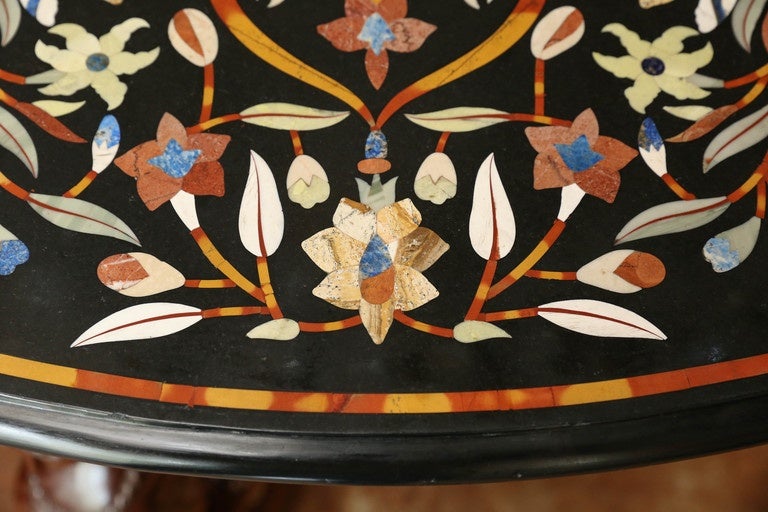 Indian Round Pietra Dura Semi-Precious Stone-Top Center Table with Empire Style Base For Sale
