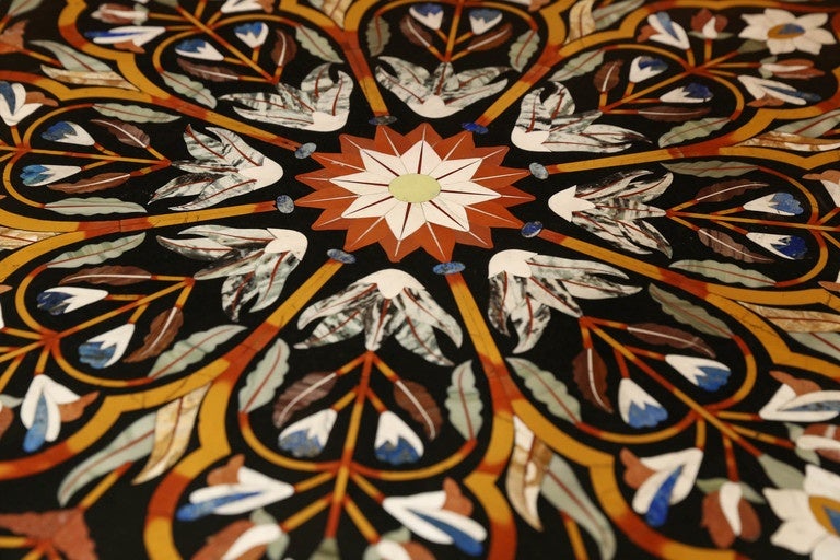 Round Pietra Dura Semi-Precious Stone-Top Center Table with Empire Style Base In Good Condition In Houston, TX