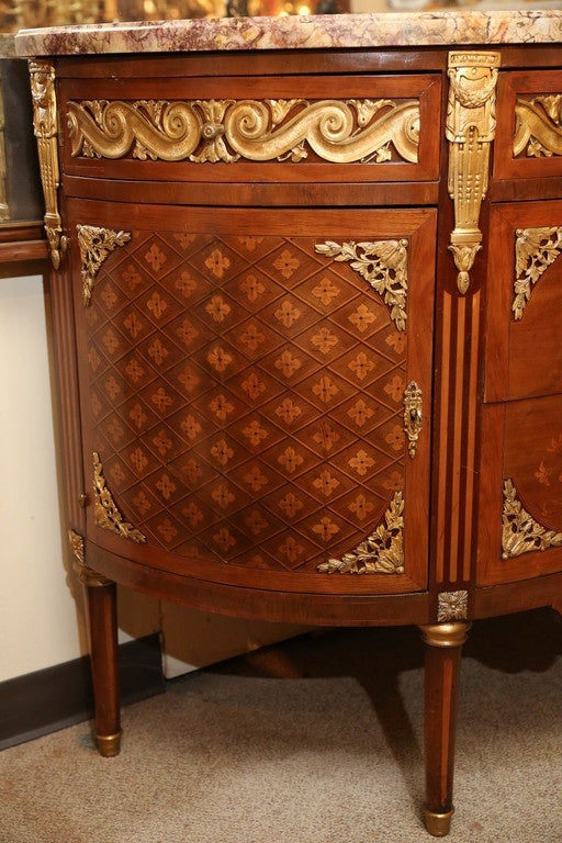 French Louis XVI Style King Wood, Exotic Woods Demilune Commode For Sale 1