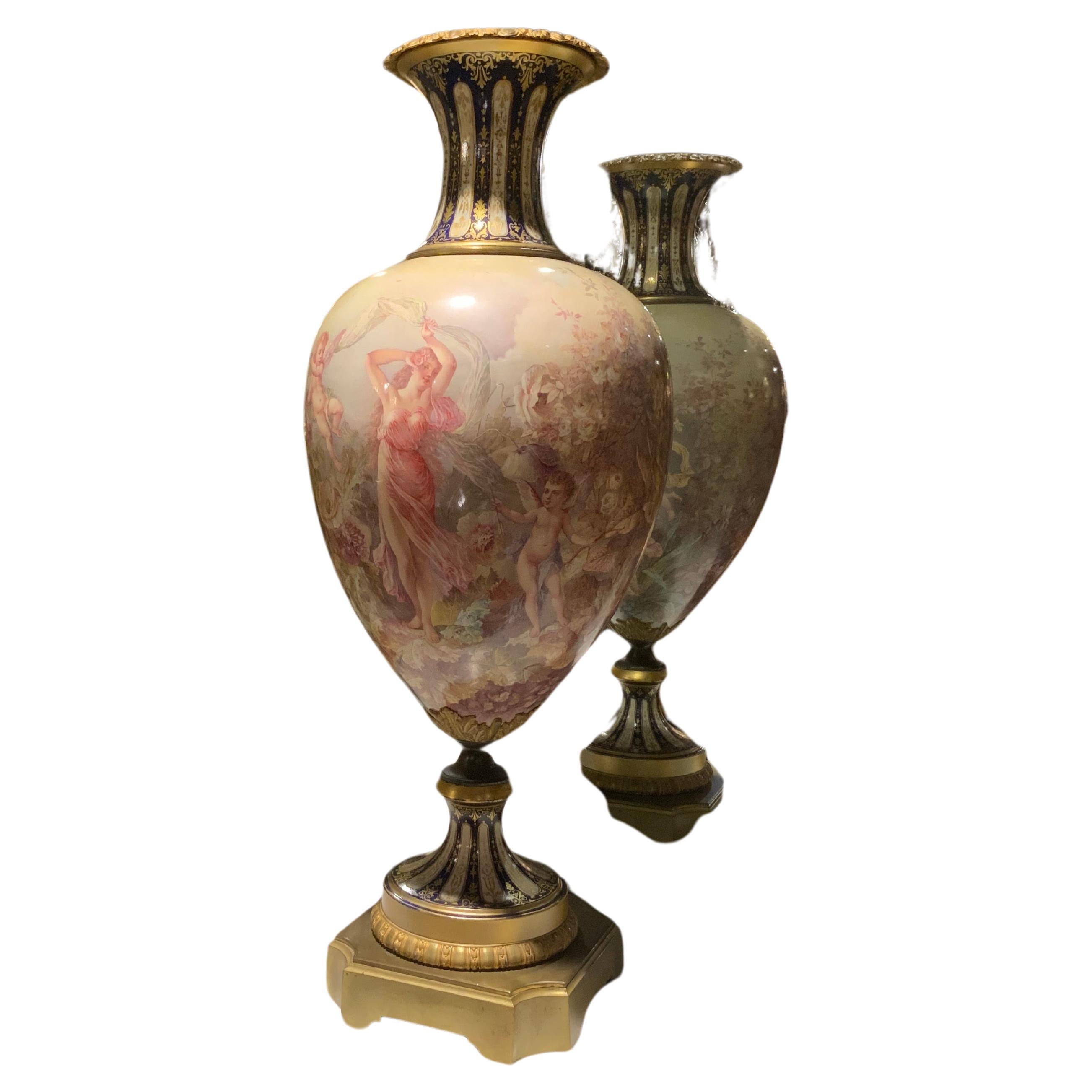 Palace size 19 th century Sevres porcelain urn, signed Maglin For Sale