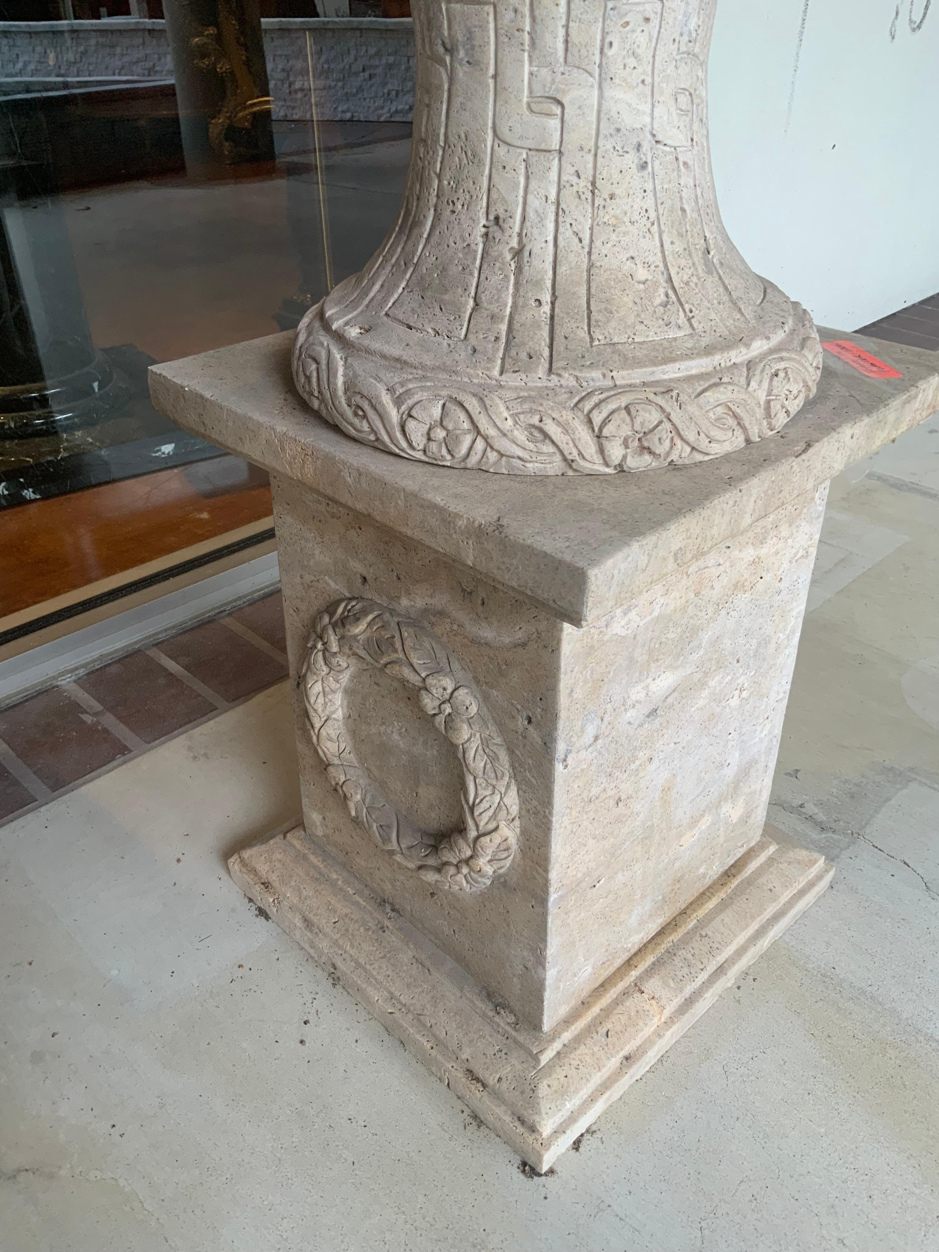 Chinese Large travertine planter on base For Sale