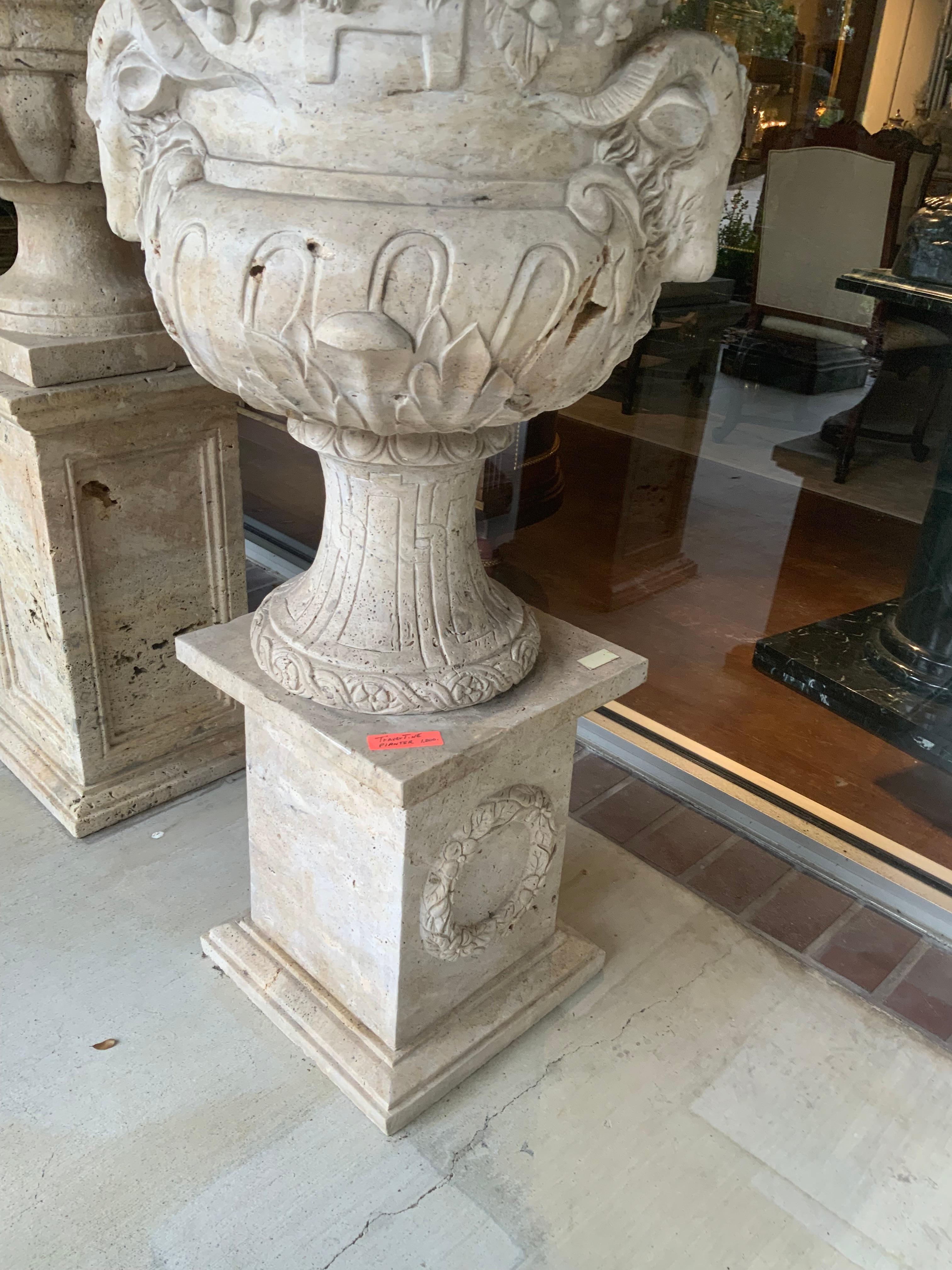 Contemporary Large travertine planter on base For Sale