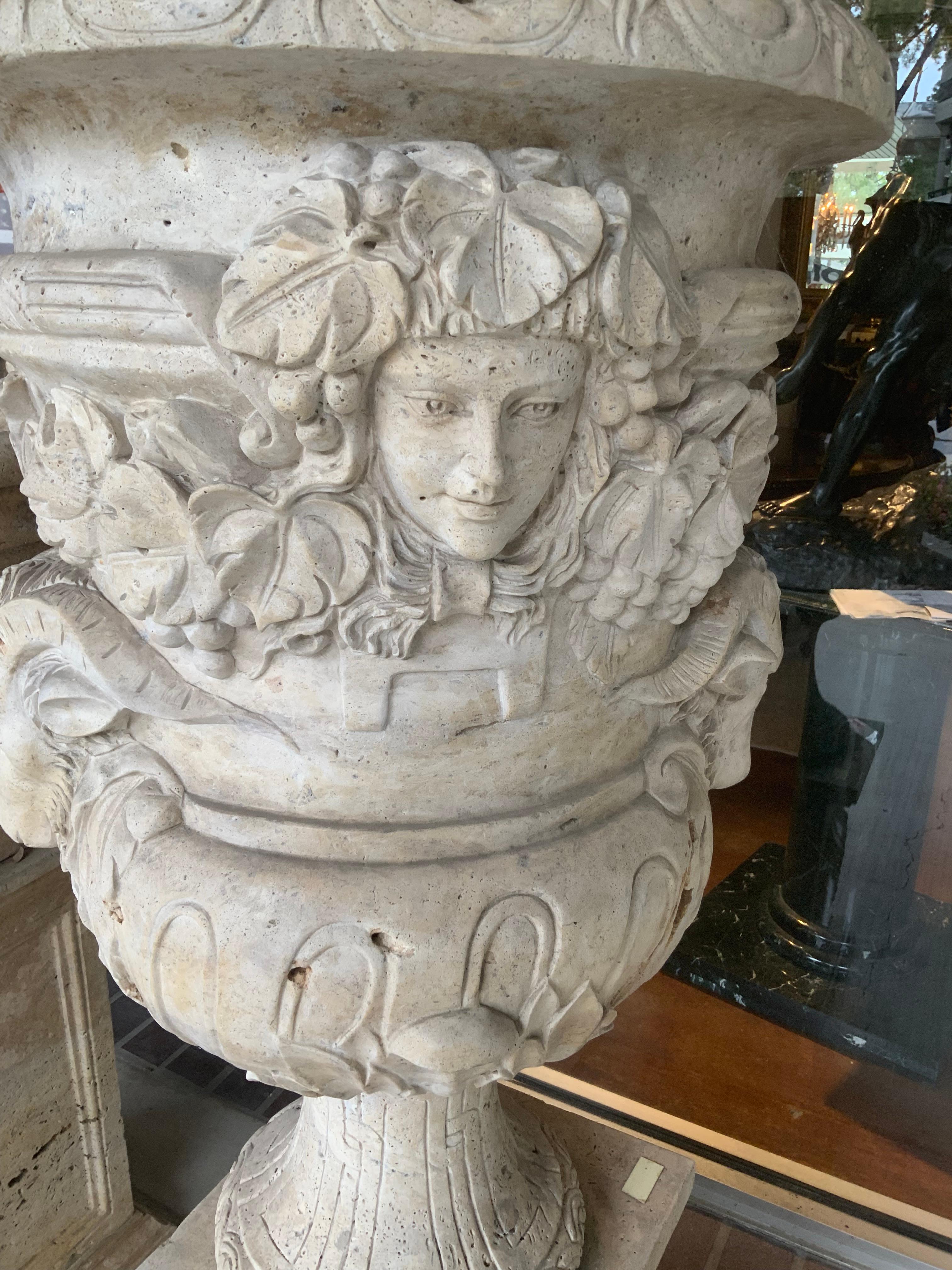 Travertine Large travertine planter on base For Sale