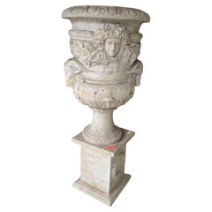 Large travertine planter on base