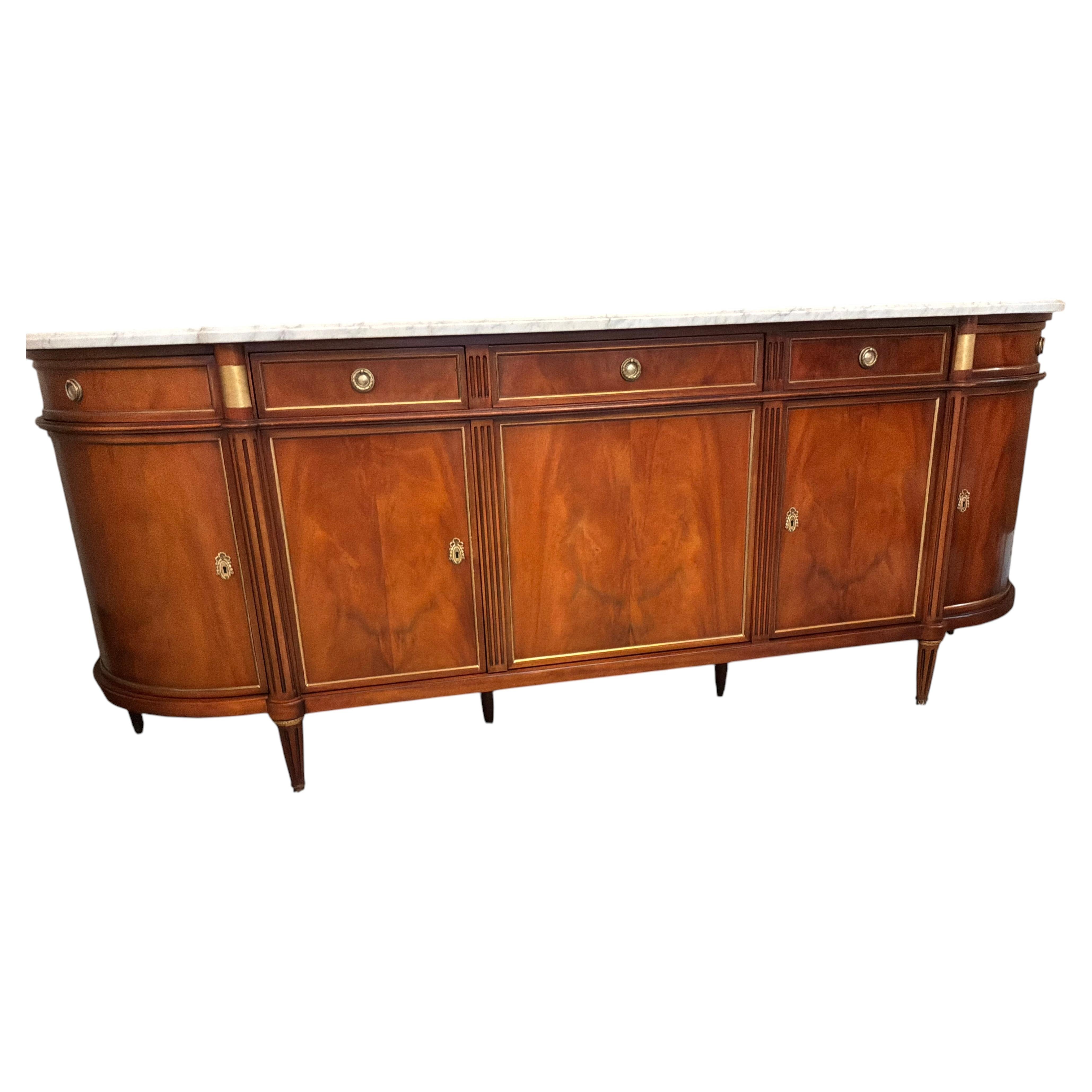 Louis XVI style buffet sideboard with white marble top
