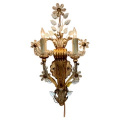 Set of four crystal and metal wall sconces in the bagues style