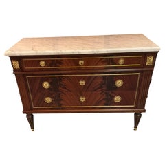 French Louis XVI style chest/ commode 19 th c. Mahogany with marble top