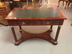 French empire antique desk with leather top with bronze mounts
