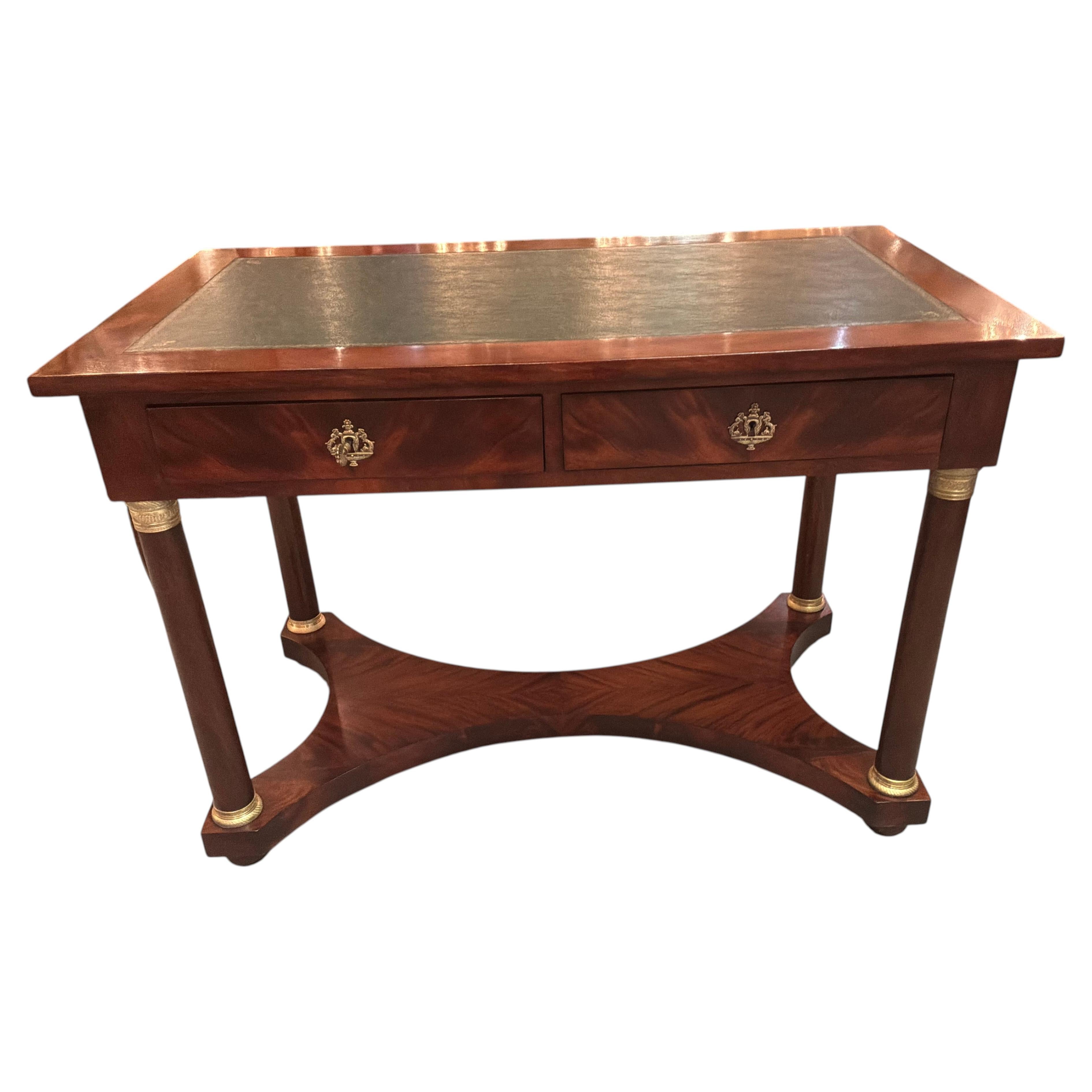 French empire antique desk with leather top with bronze mounts For Sale