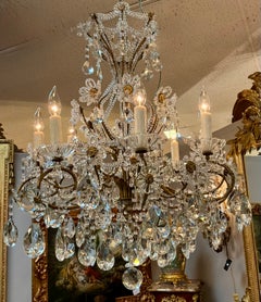 French eight light chandelier with beaded flowers and beaded arms