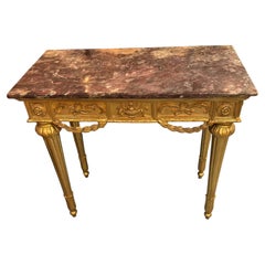French louis XVI style Giltwood console with marble top