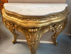 Louis XVStyle Giltwood console with white marble top, 19 th century