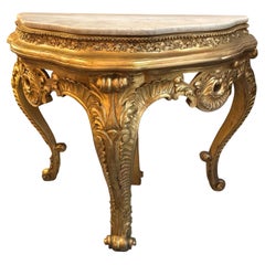 Louis XVStyle Giltwood console with white marble top, 19 th century
