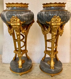 French pair of gray marble parfums /urns in the style of Paul Sormani