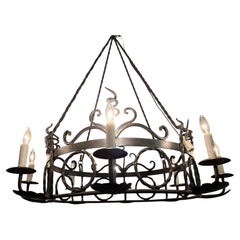 Large iron chandelier with eight lights mid century
