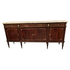Louis XVI style mahogany buffet with white marble top