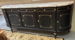 French louis XVI style black painted sideboard with white and black marble