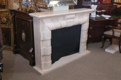 Marble Mantel in Art Deco Style, Hand-Carved Stone in Pale Cream Color