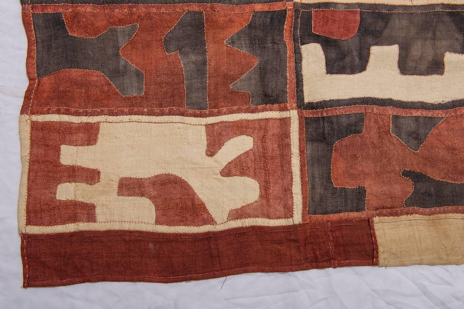 Congolese African textile Kuba Zaire, suitable for table or Wall Hanging