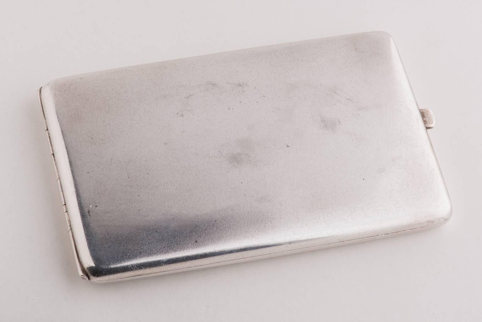 Beautiful silver cigarette case (or personal business card holder), with initials in gold.
Rare antique single piece.