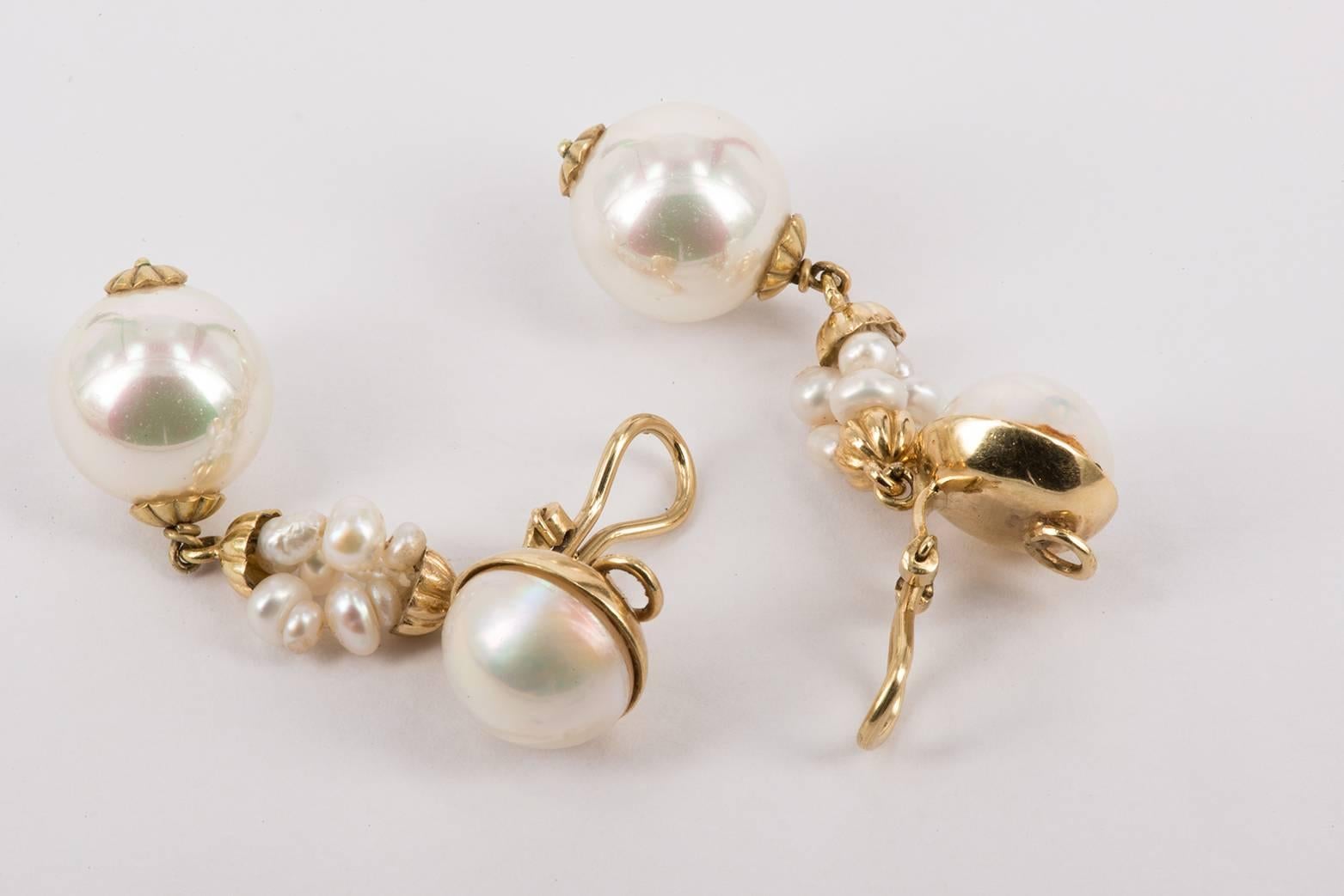 G/152, Maiorca pearls and river beads modern earrings on gold, unique piece. Wonderful for Your summer evenings !