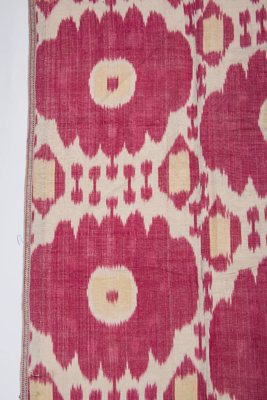 Hand-Woven Antique Bokara Ikat, Silk  Textile Wall Hanging or for Table