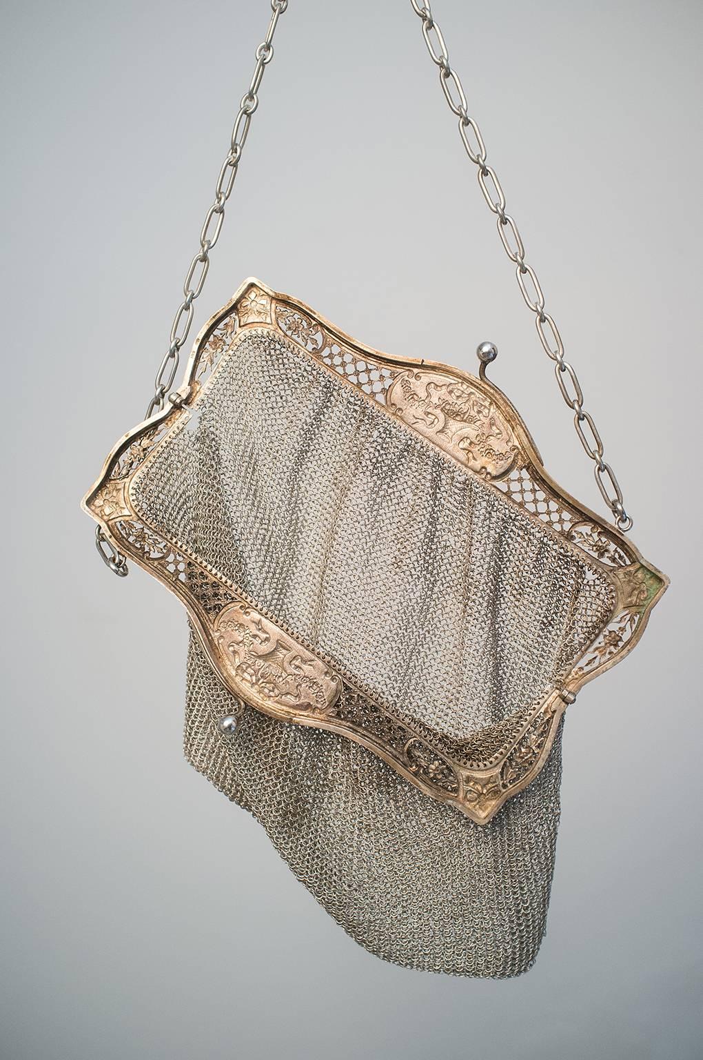 19th Century  Italian Evening Silver Antique Handbag For Sale