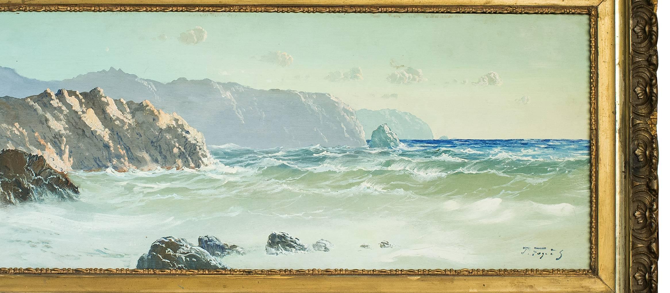 English Marine Landscape with Cliffs oil on canvas Painting In Excellent Condition In Alessandria, Piemonte