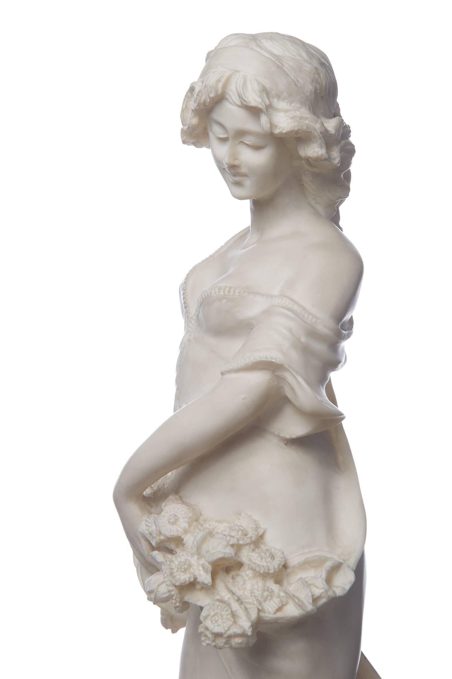 Hand-Carved  Antique White  Marble Spring Statue Sculpture For Sale