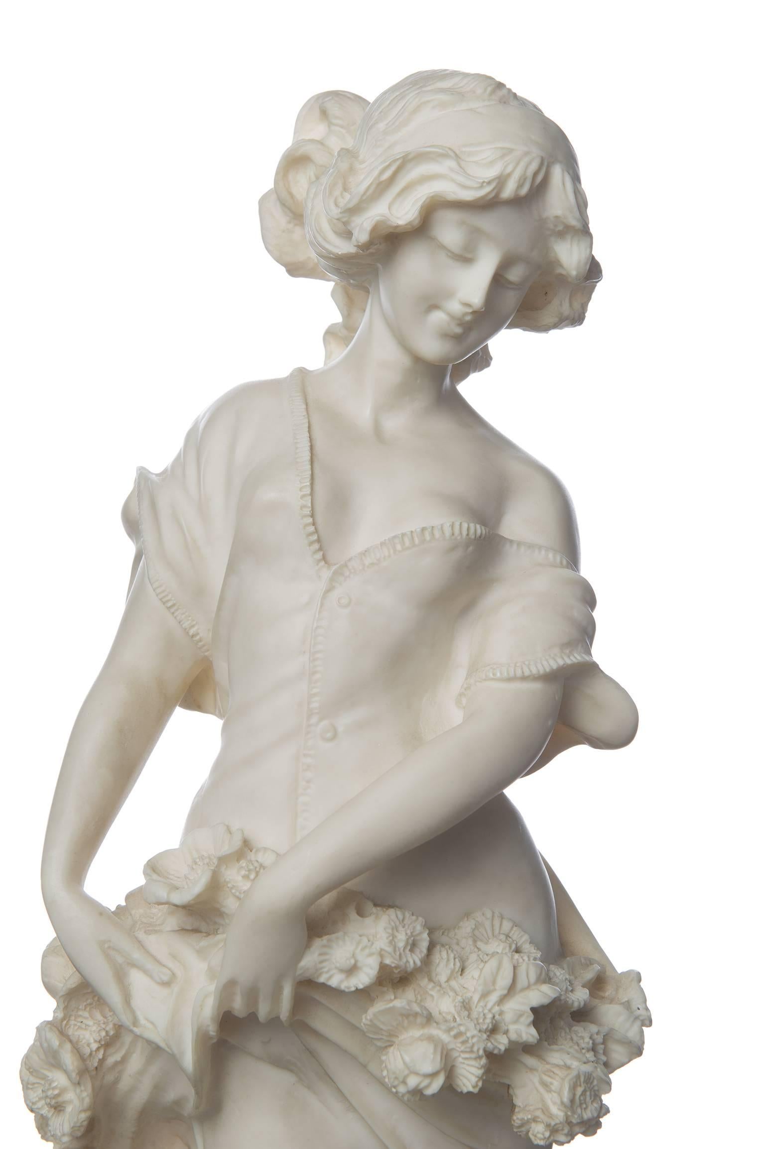 French  Antique White  Marble Spring Statue Sculpture For Sale