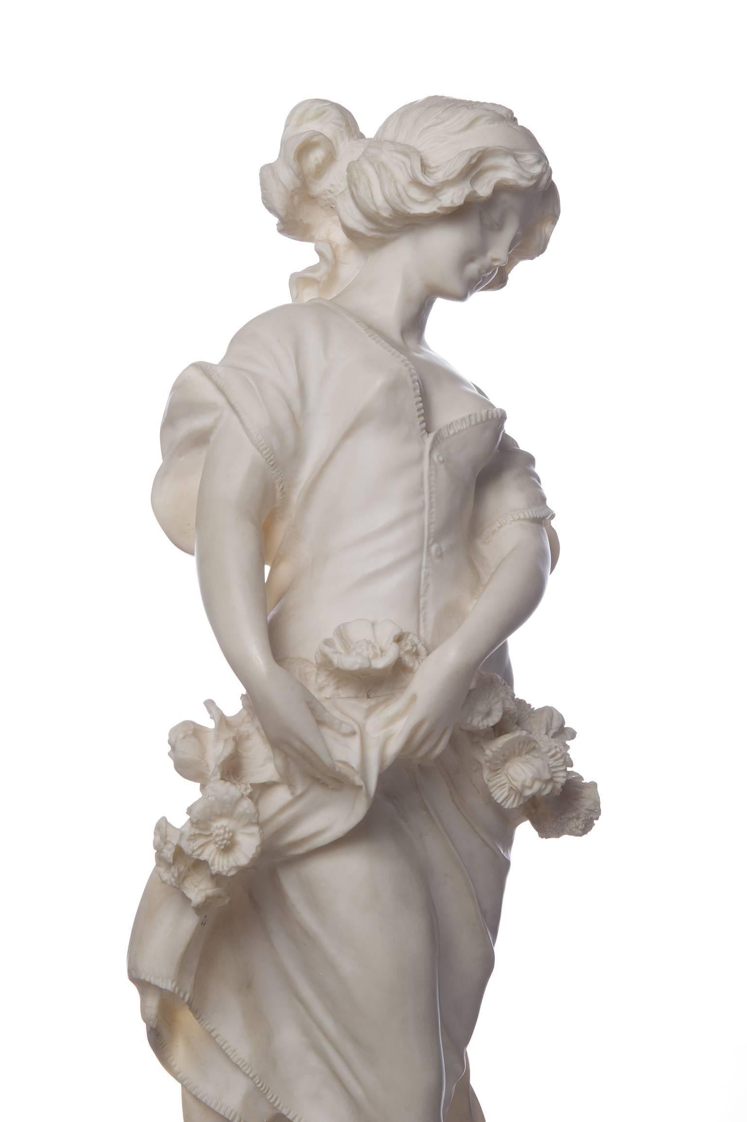 Beaux Arts  Antique White  Marble Spring Statue Sculpture For Sale