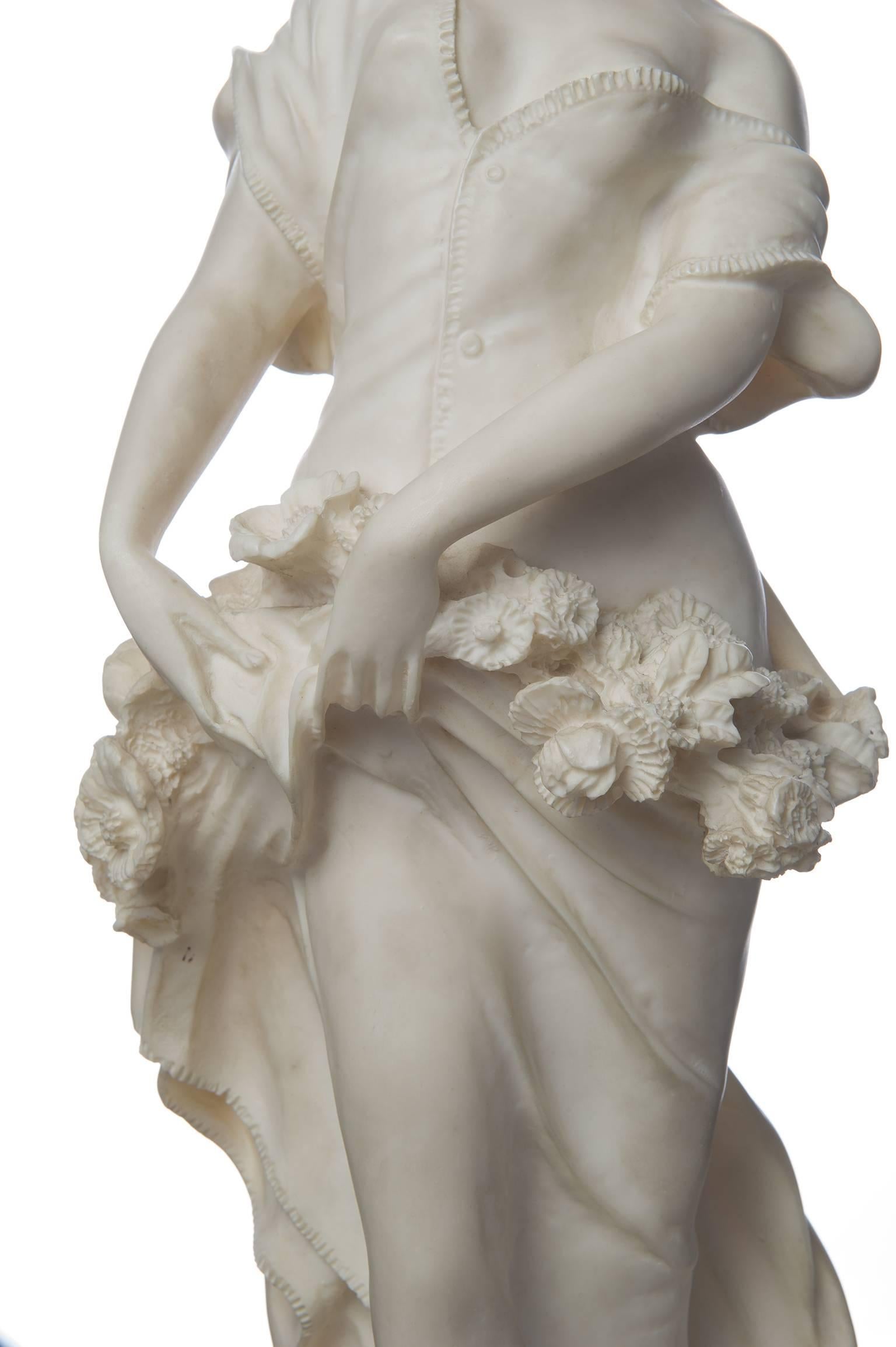 19th Century  Antique White  Marble Spring Statue Sculpture For Sale