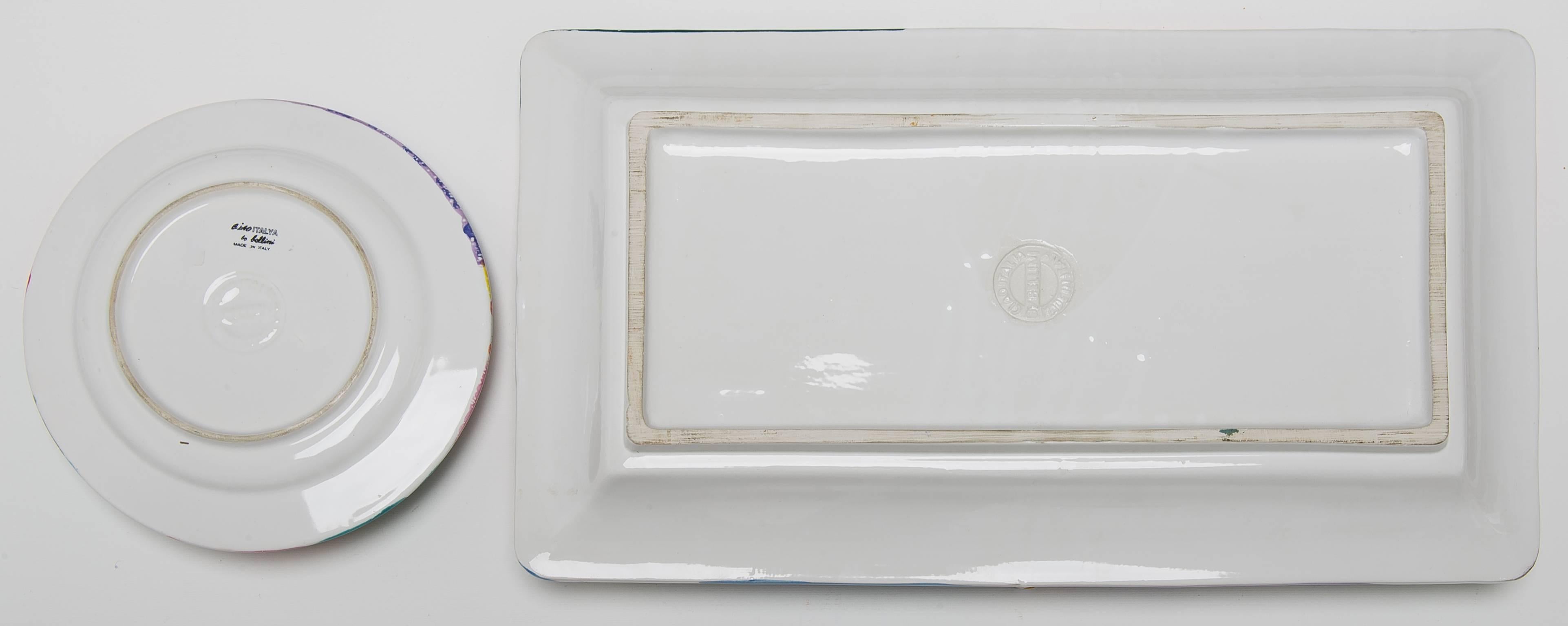 O/1410 - O/1420.   Cheerful hand-painted dishes for a summer table!
The white lines on the photos are the reflection of the light on the plate.
Made by BELLINI for CIAO ITALIA -


