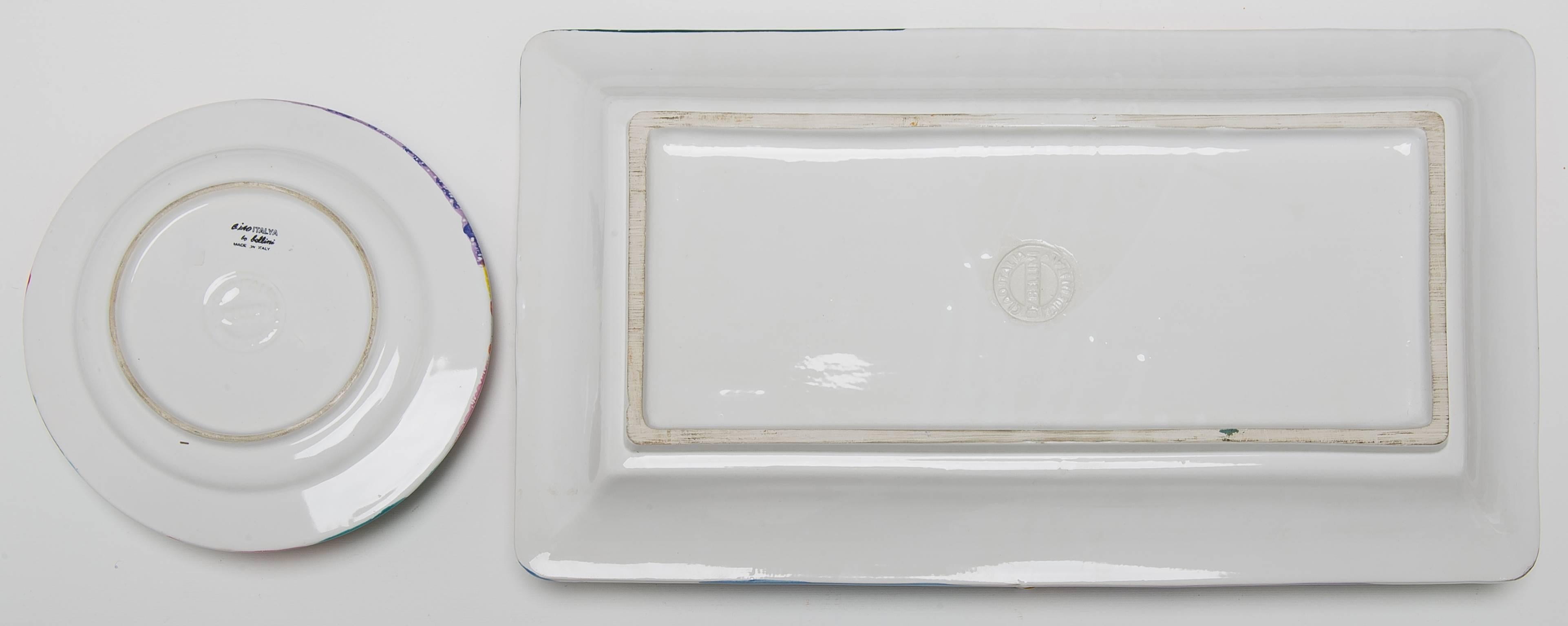 O/1410 - O/1420.   Allegri piatti dipinti a mano per una tavola estiva!
Le linee bianche sulle foto sono il riflesso della luce sulla lastra.
Realizzato da BELLINI per CIAO ITALIA -



