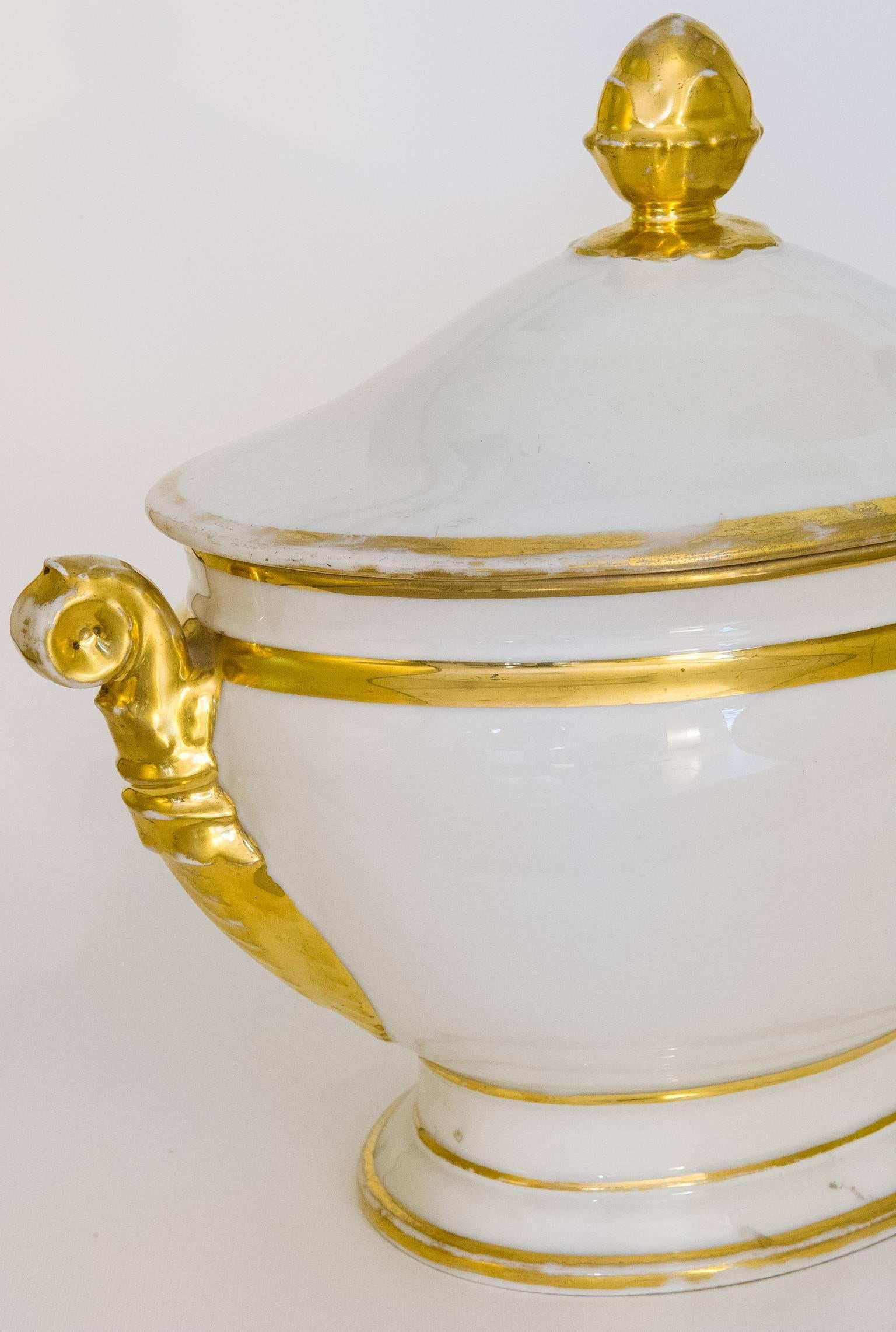 Gilt Empire Porcelain French Tureen Centerpiece 